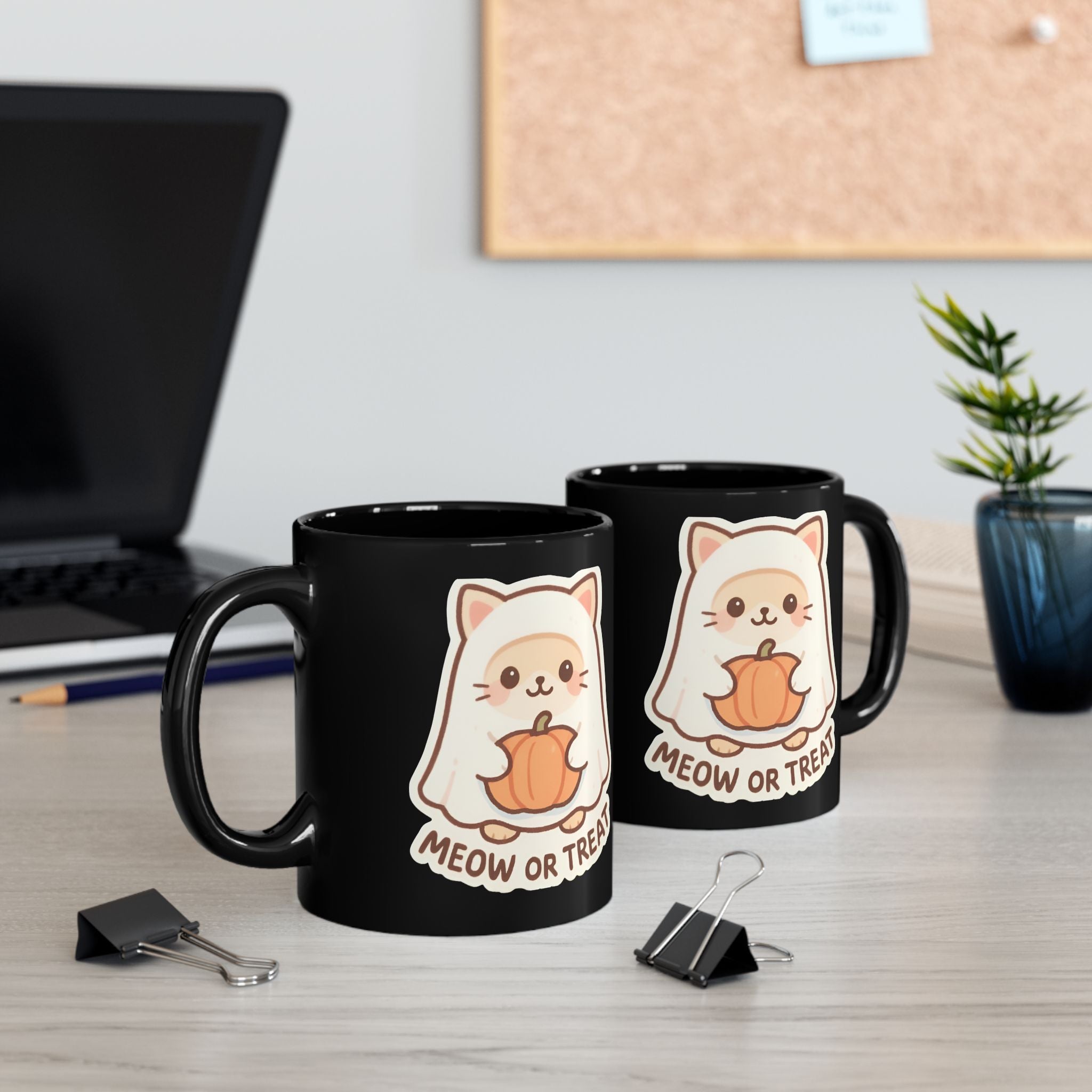 Taza de Halloween con golosinas para gatos: bonita taza de café negro, regalo espeluznante para amantes de los gatos y decoración otoñal.