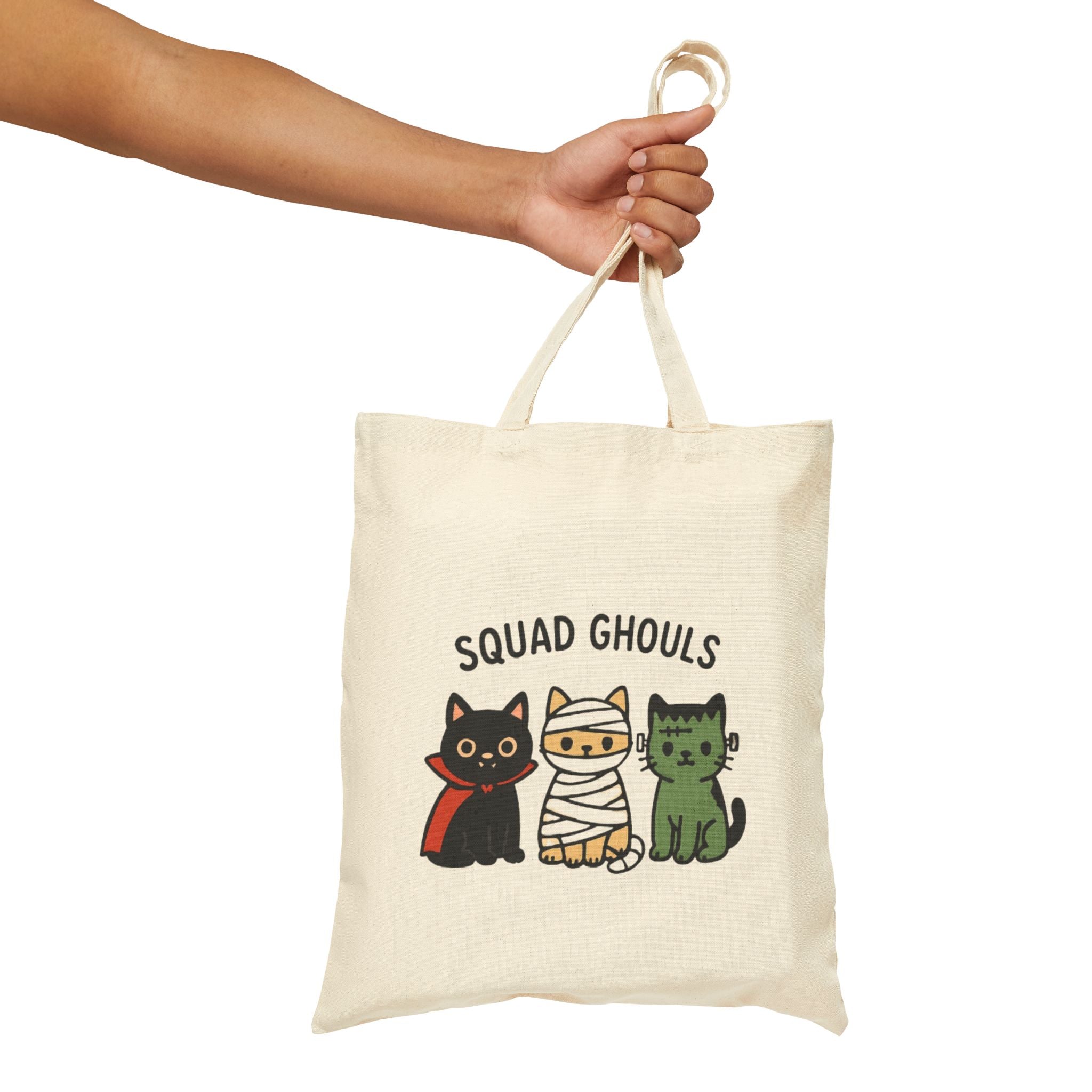 Halloween Squad Ghouls Tote Bag: Cute Cotton Bag for Cat Lovers & Spooky Vibes