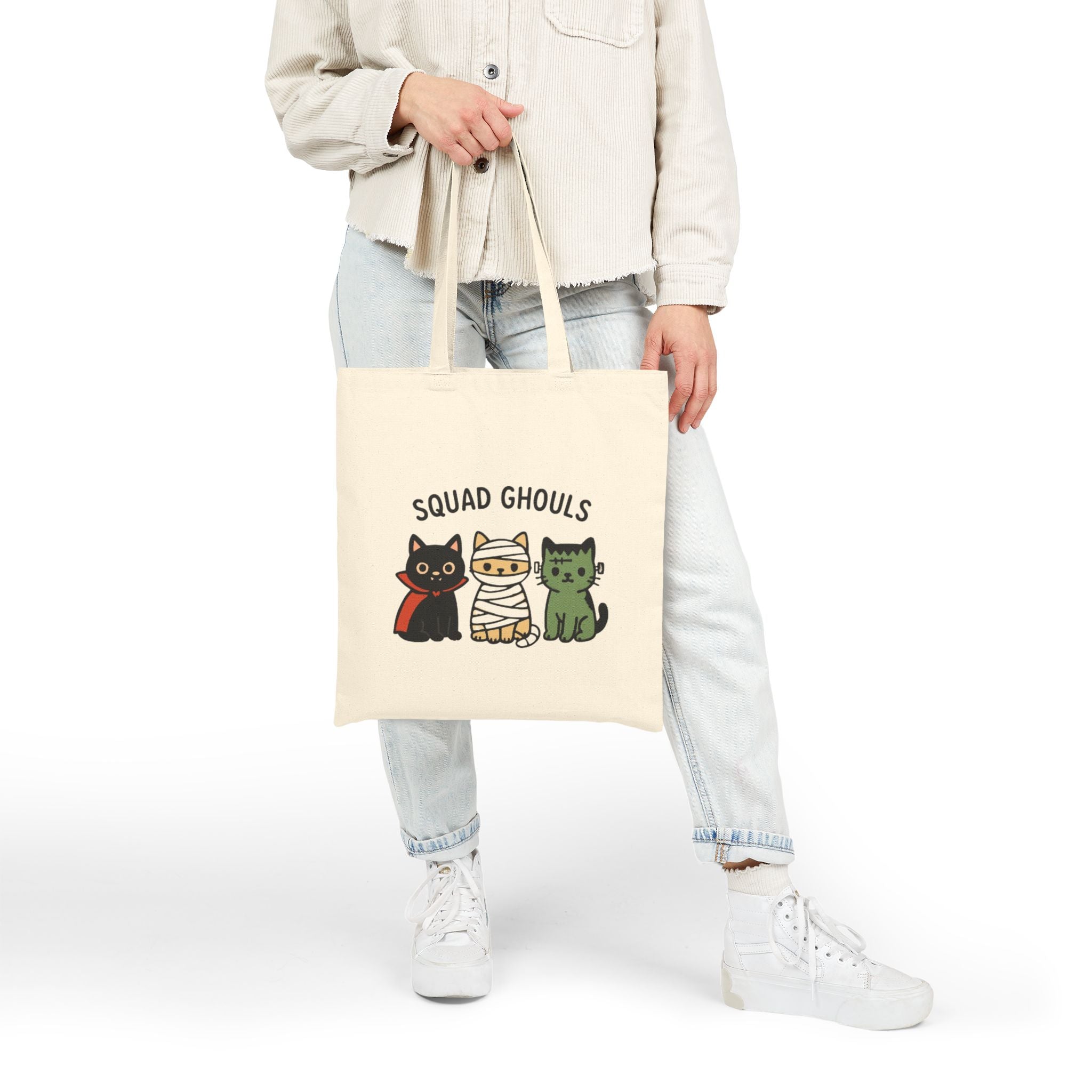 Halloween Squad Ghouls Tote Bag: Cute Cotton Bag for Cat Lovers & Spooky Vibes