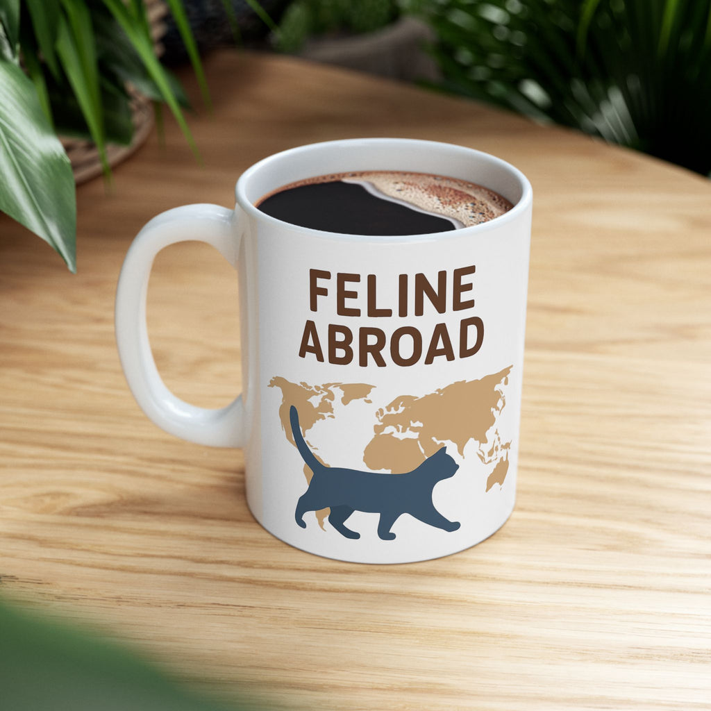Feline Abroad Cat Mug – Travel-Inspired Coffee Cup for Cat Lovers