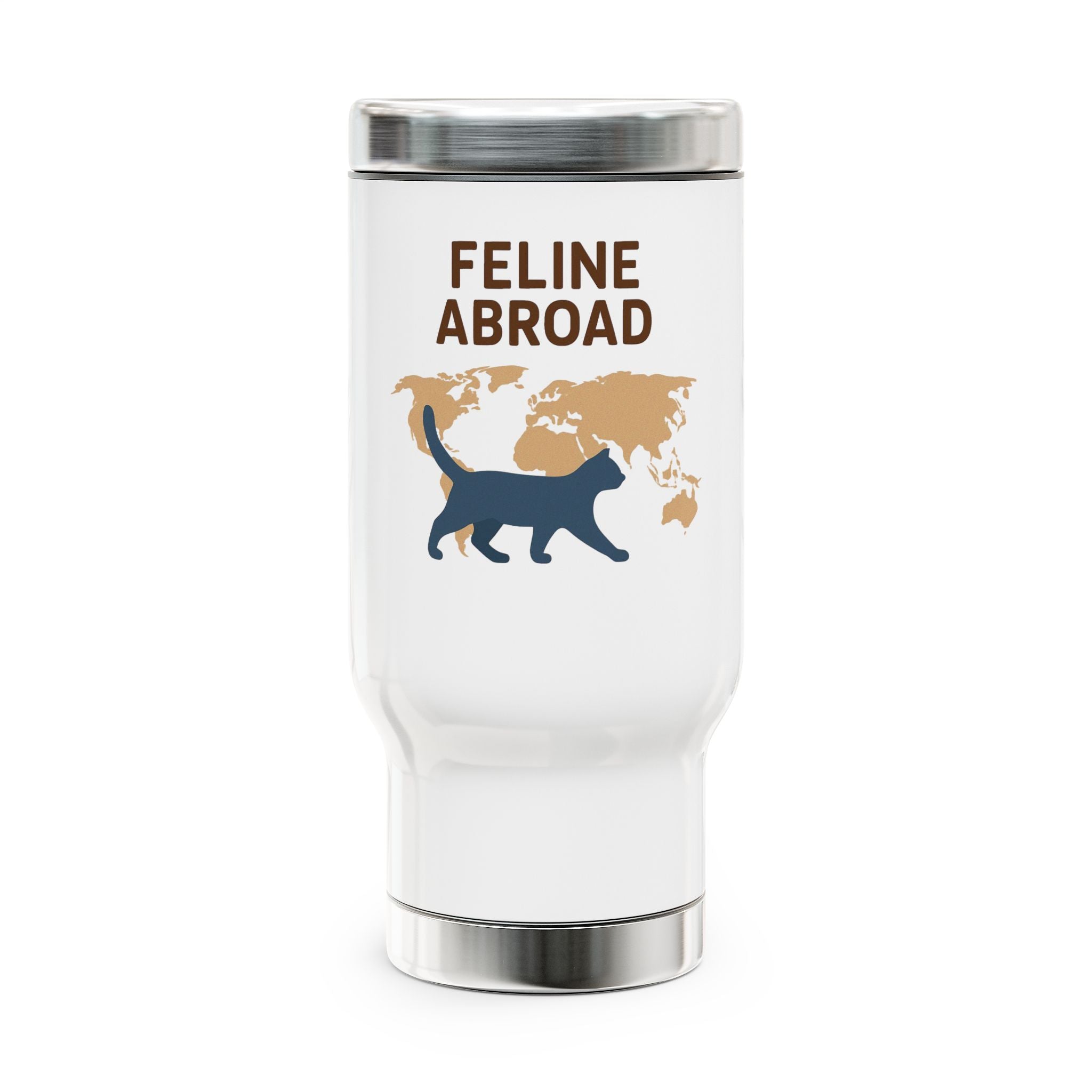 Feline Abroad Travel Mug – Stainless Steel Cat Lover’s Adventure Cup (14oz)