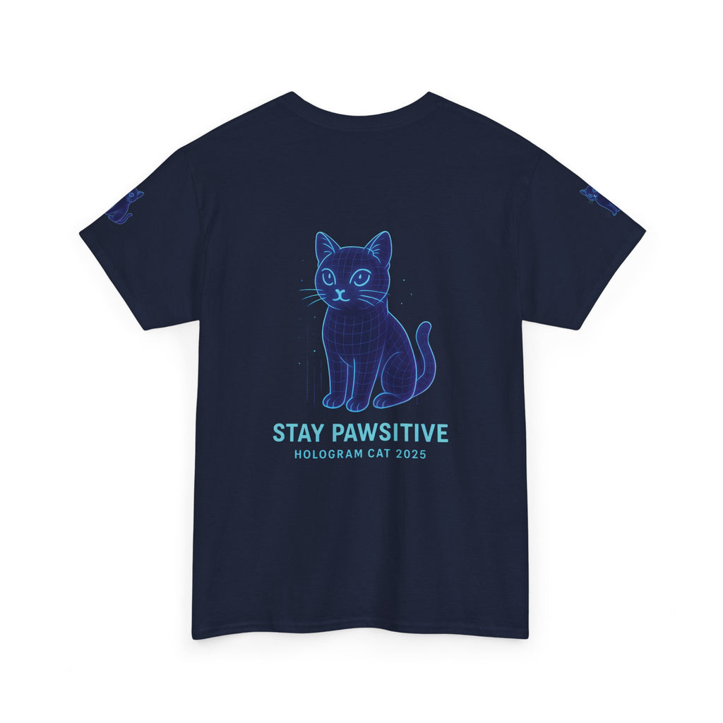 Stay Pawsitive – Hologram Cat 2025 | Unisex Heavy Cotton T-Shirt