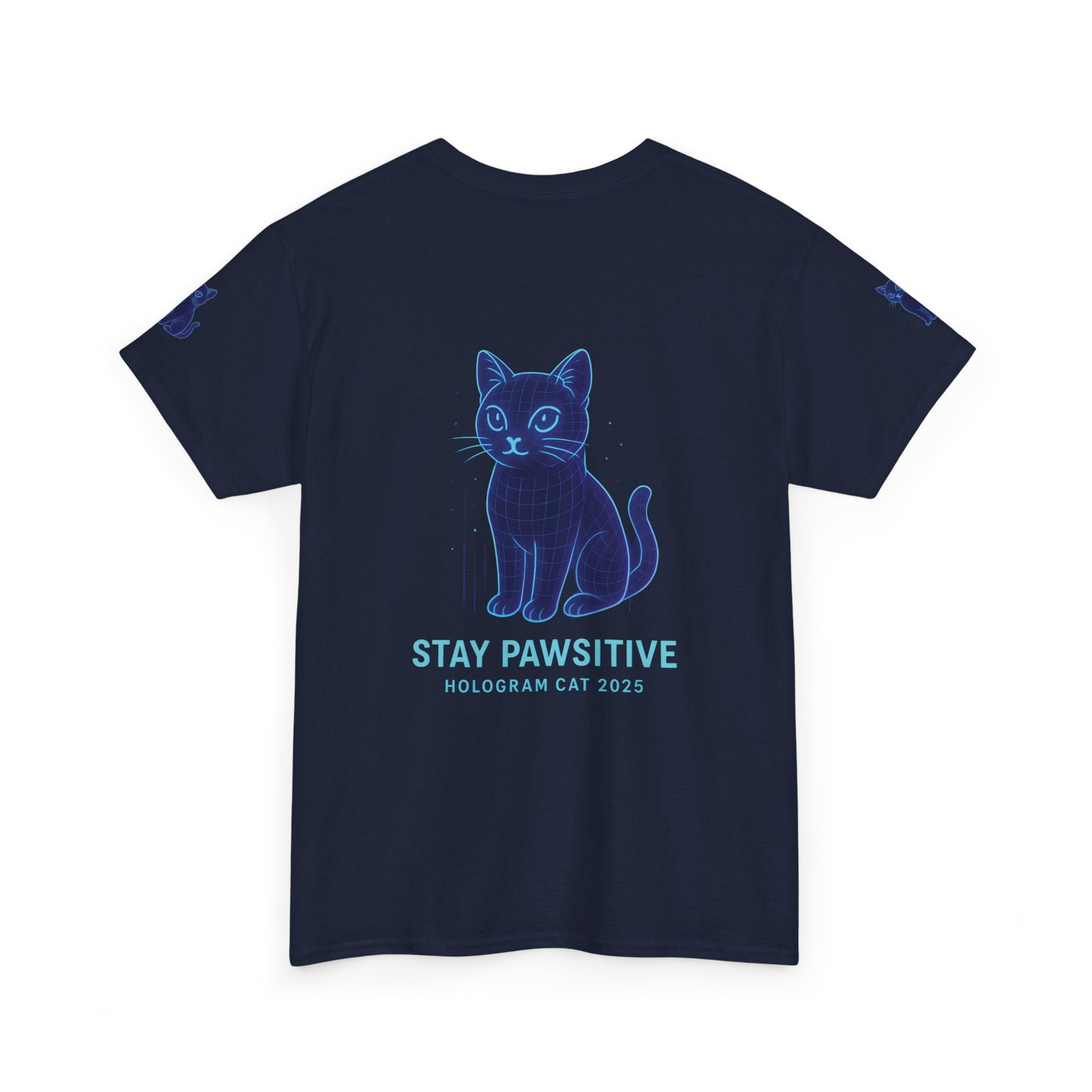 Stay Pawsitive – Hologram Cat 2025 | Unisex Heavy Cotton T-Shirt