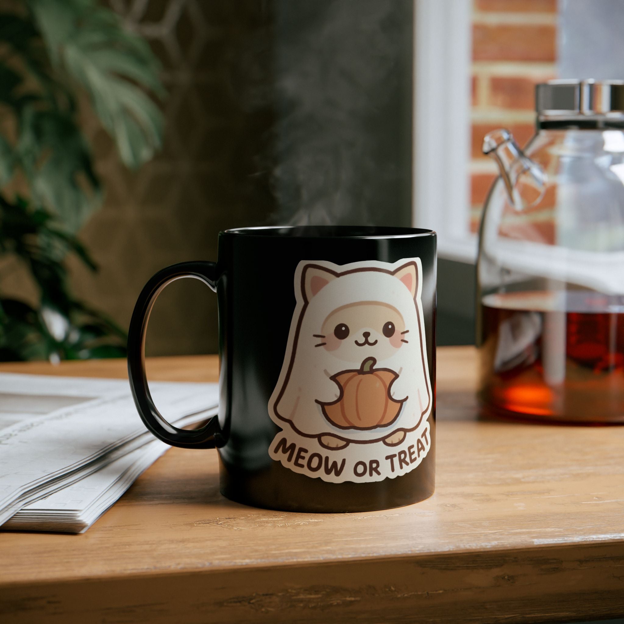 Taza de Halloween con golosinas para gatos: bonita taza de café negro, regalo espeluznante para amantes de los gatos y decoración otoñal.