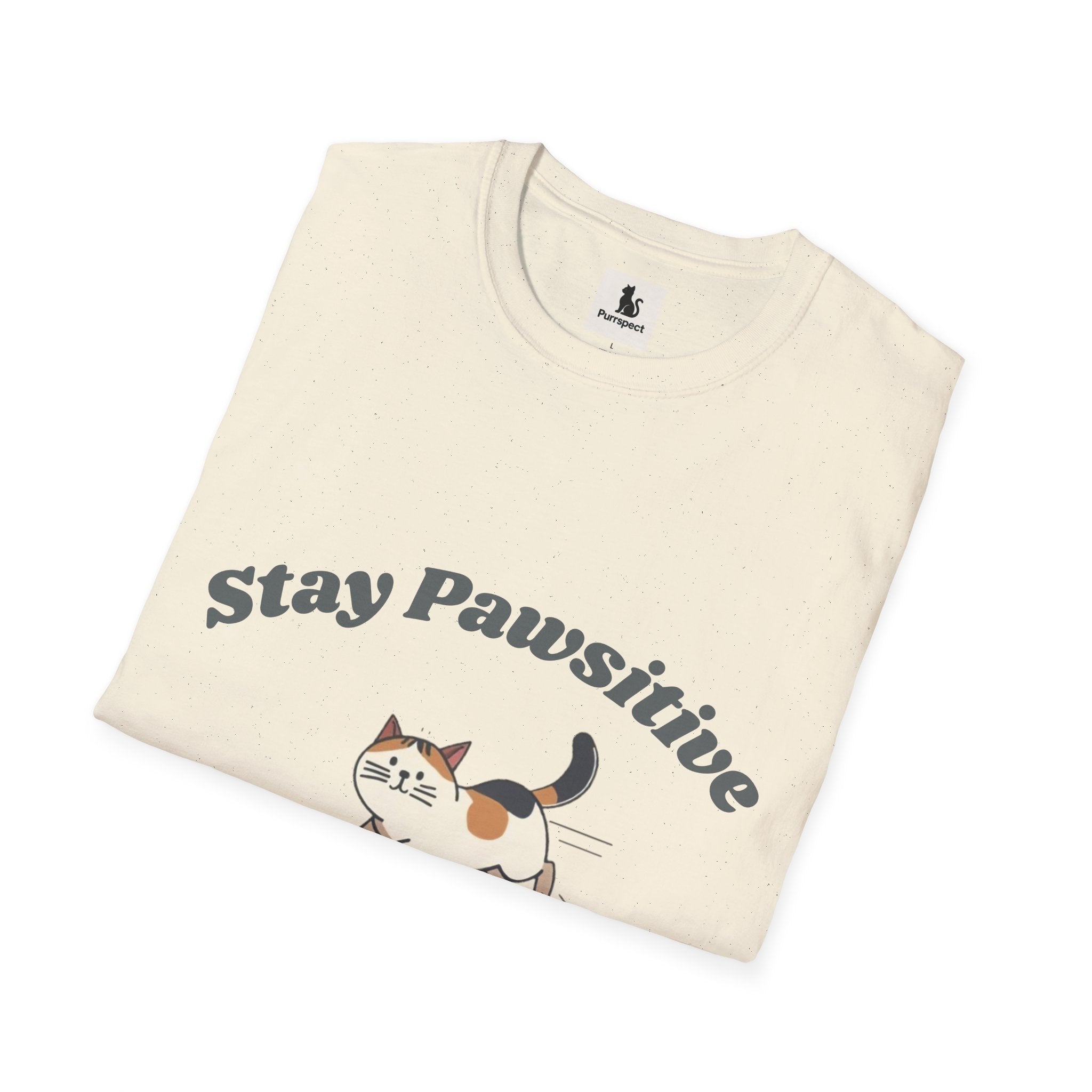 Stay Pawsitive – Cute Cat Unisex Softstyle T-Shirt | Inspirational Cat Lover Tee
