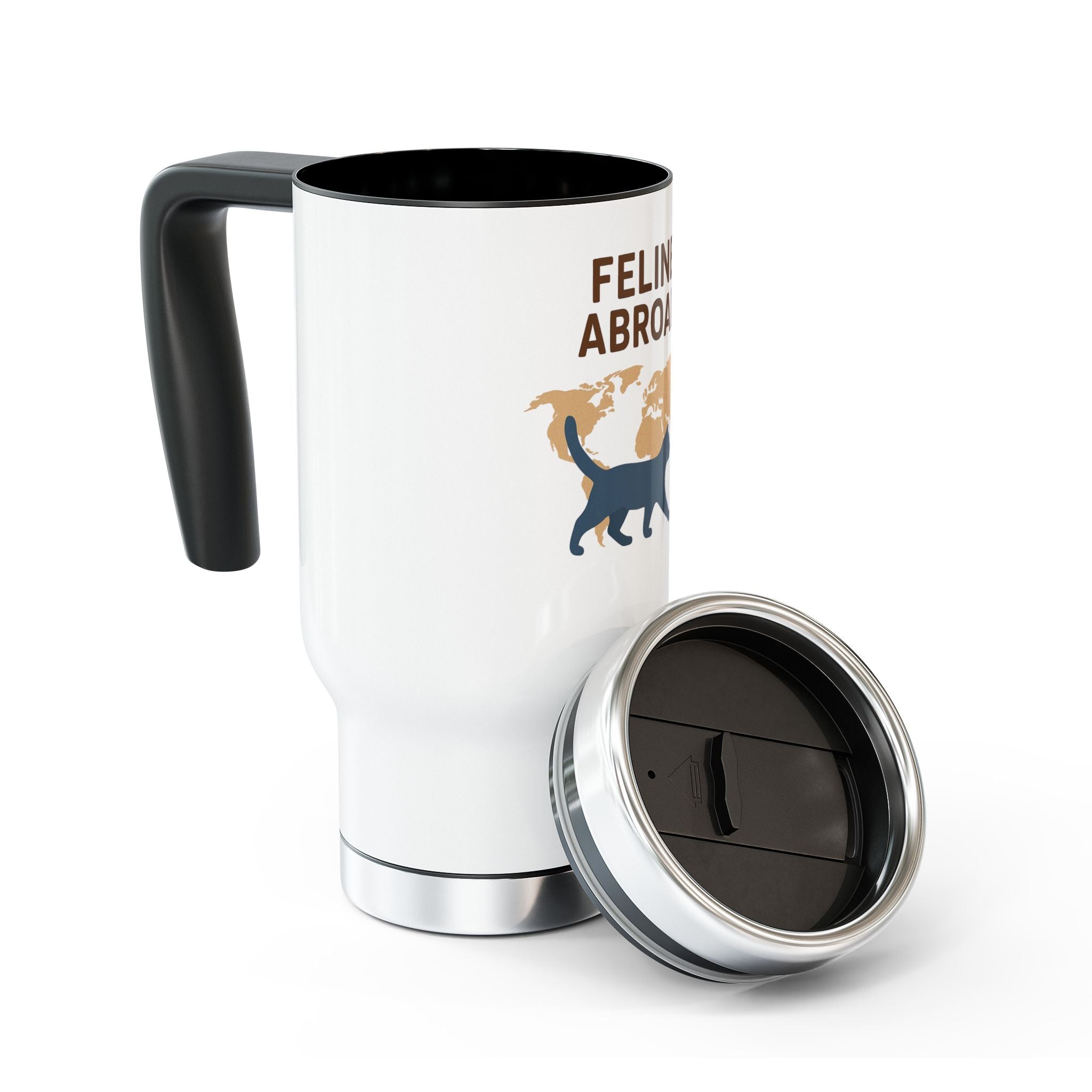 Feline Abroad Travel Mug – Stainless Steel Cat Lover’s Adventure Cup (14oz)