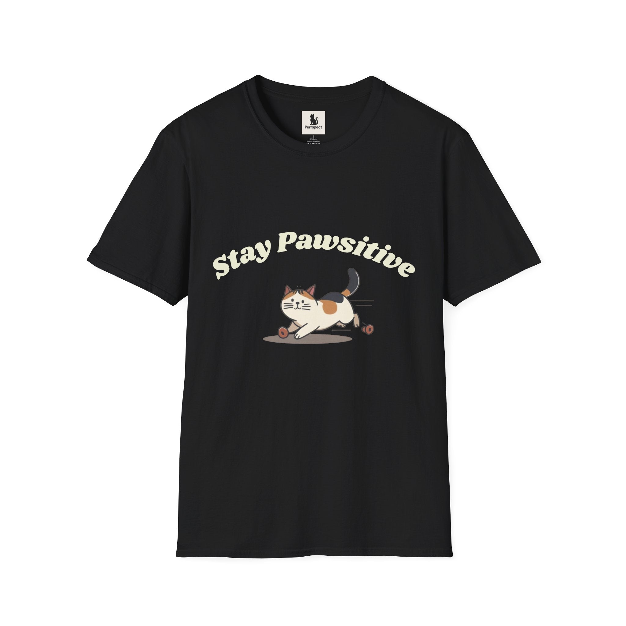 Stay Pawsitive – Cute Cat Unisex Softstyle T-Shirt | Inspirational Cat Lover Tee