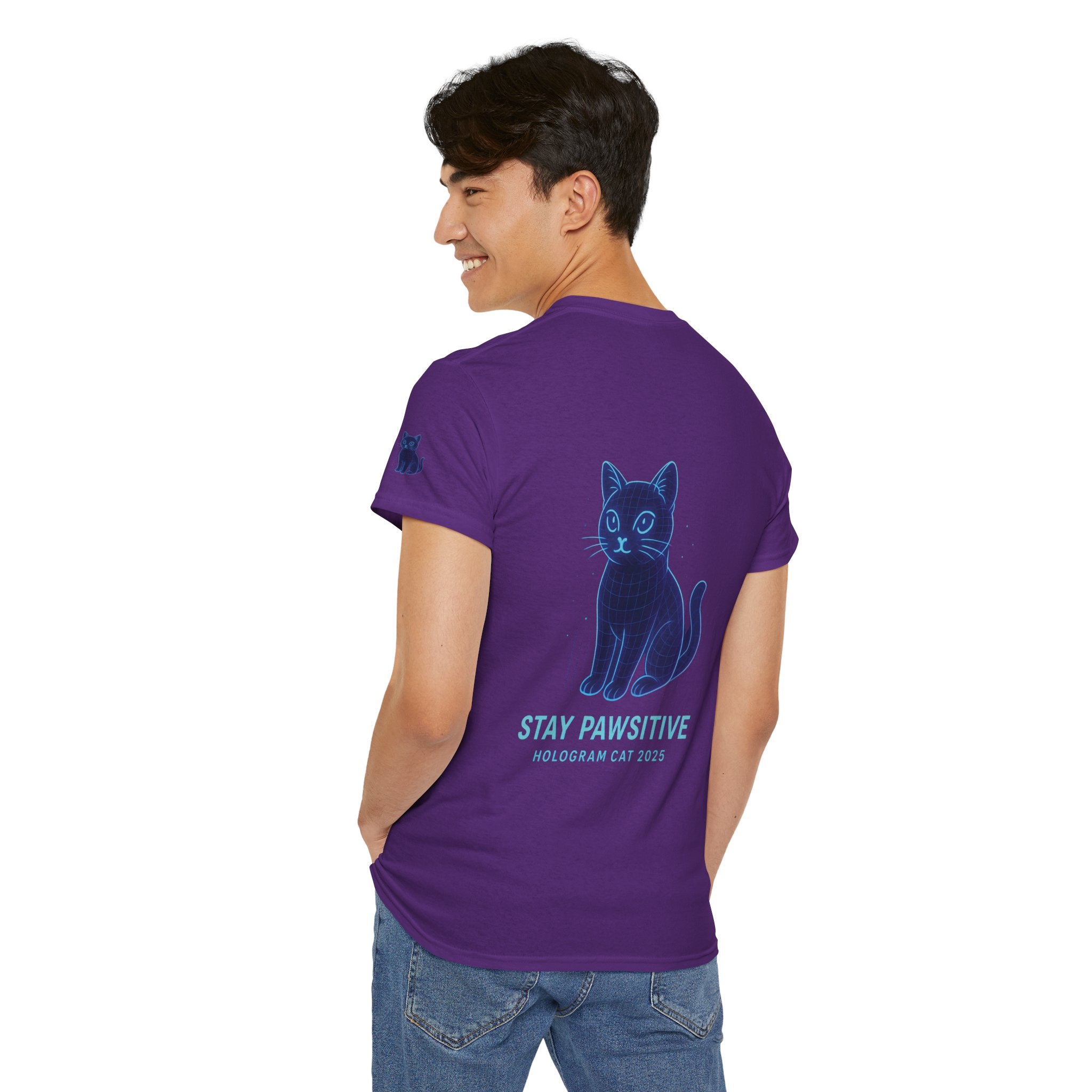 Stay Pawsitive – Hologram Cat 2025 | Unisex Heavy Cotton T-Shirt