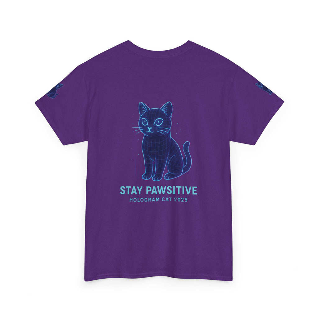 Stay Pawsitive – Hologram Cat 2025 | Unisex Heavy Cotton T-Shirt