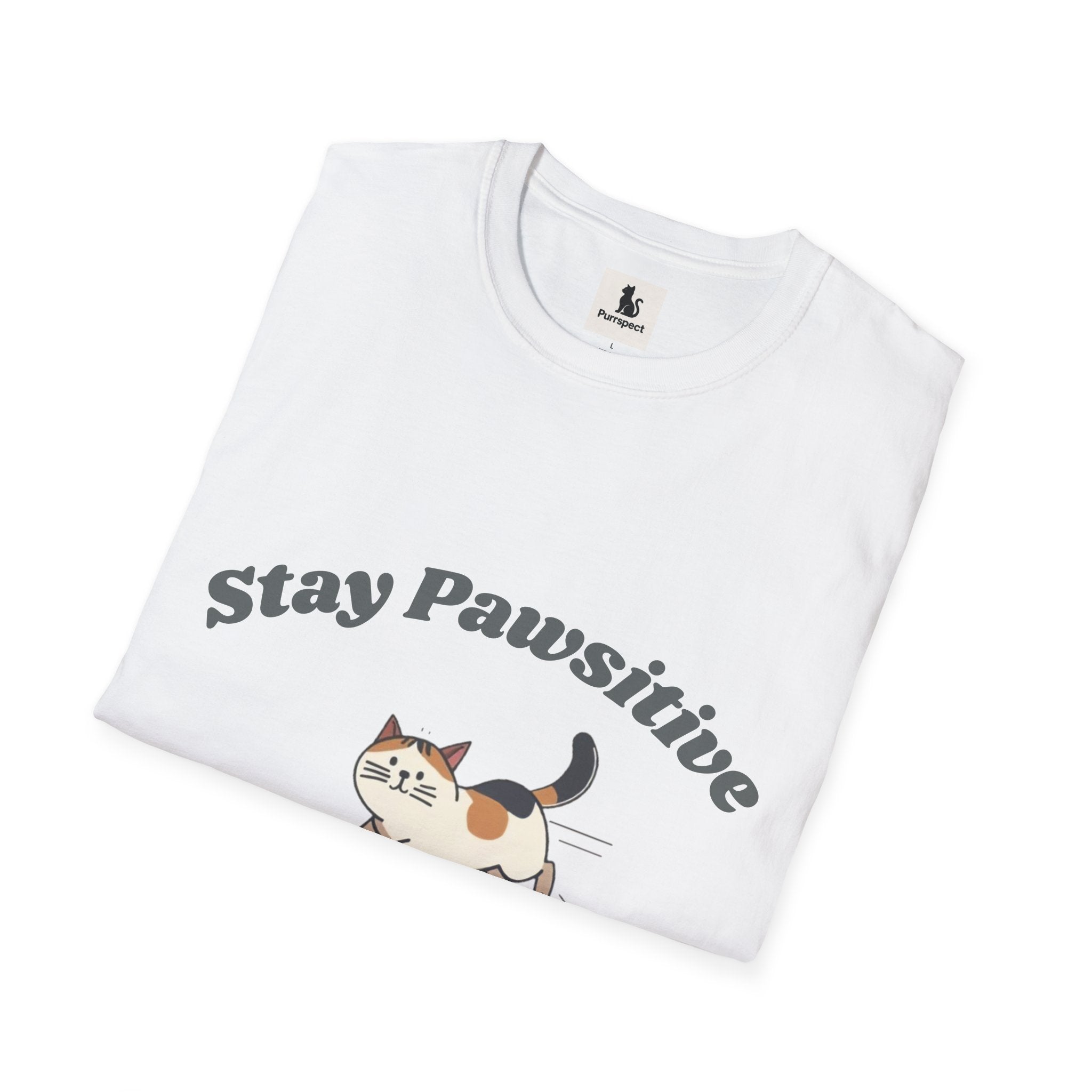 Stay Pawsitive – Cute Cat Unisex Softstyle T-Shirt | Inspirational Cat Lover Tee