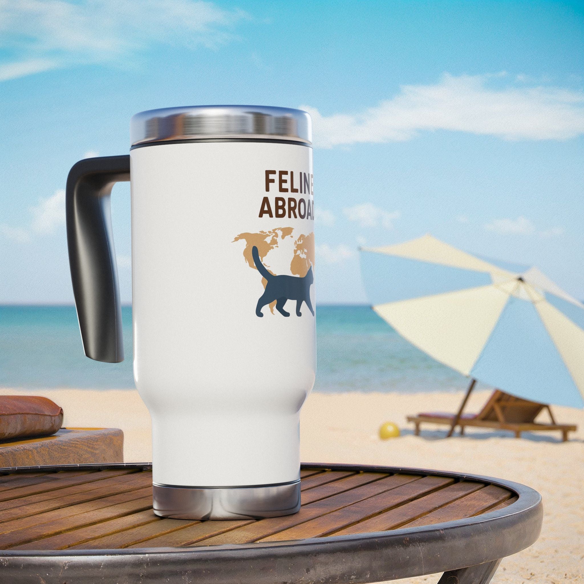 Feline Abroad Travel Mug – Stainless Steel Cat Lover’s Adventure Cup (14oz)