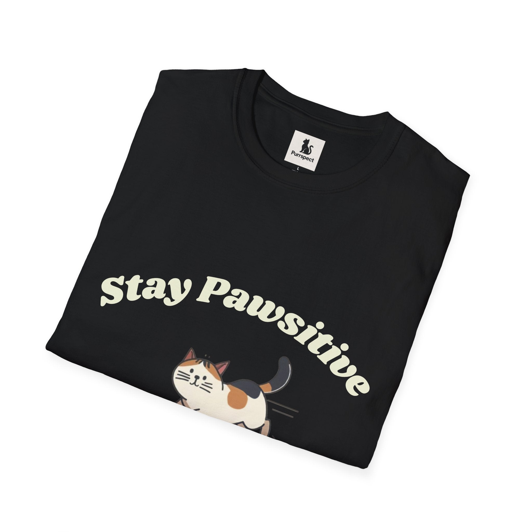 Stay Pawsitive – Cute Cat Unisex Softstyle T-Shirt | Inspirational Cat Lover Tee