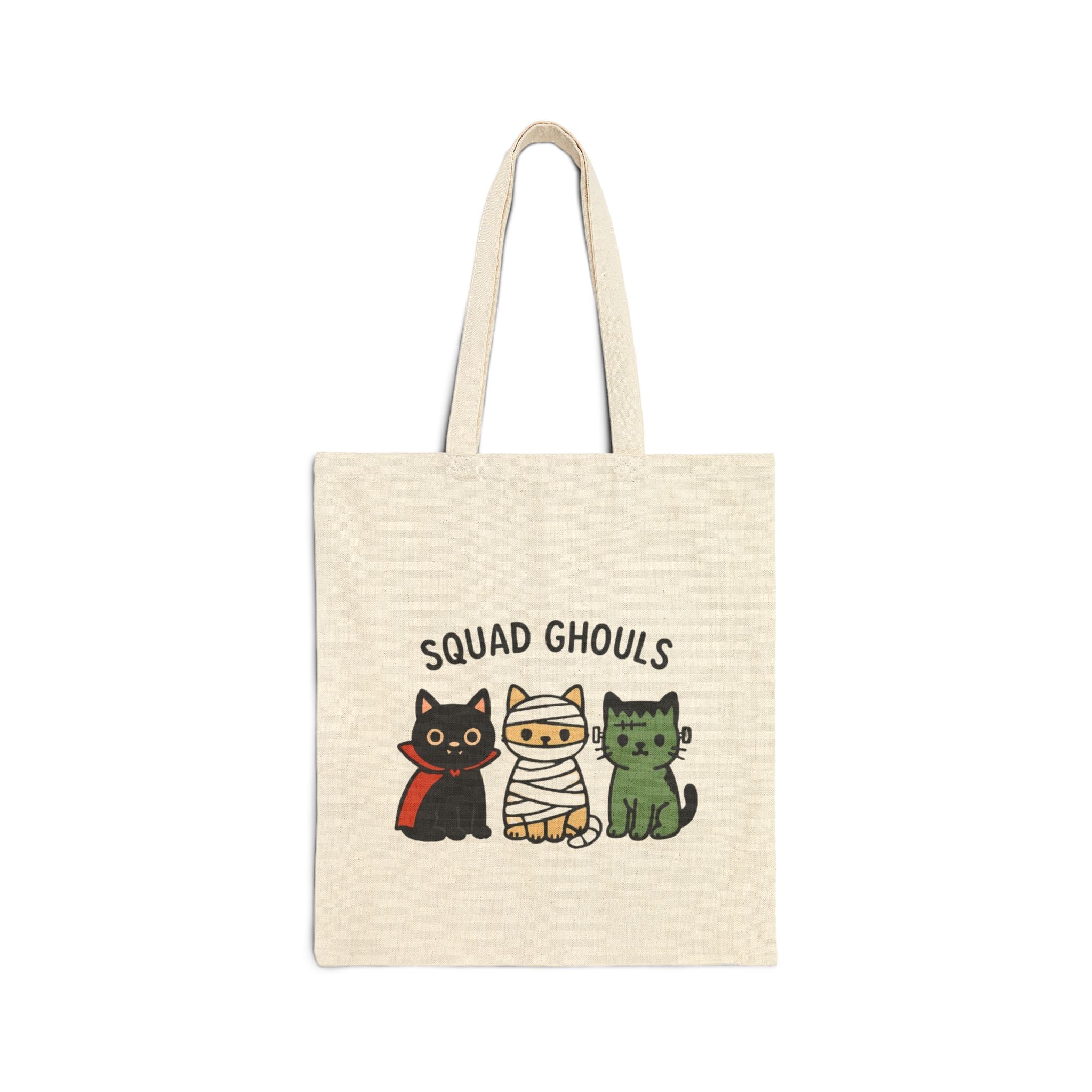 Halloween Squad Ghouls Tote Bag: Cute Cotton Bag for Cat Lovers & Spooky Vibes