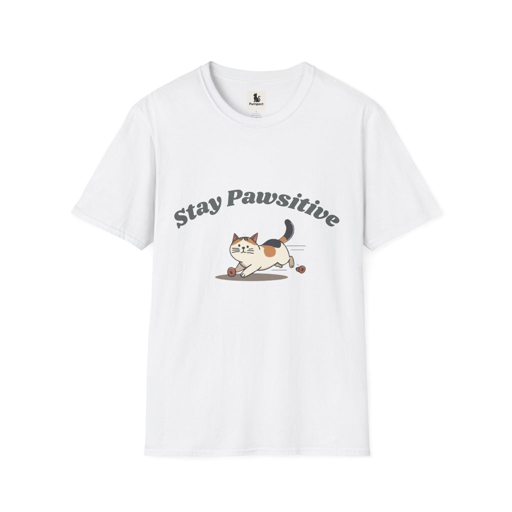 Stay Pawsitive – Cute Cat Unisex Softstyle T-Shirt | Inspirational Cat Lover Tee