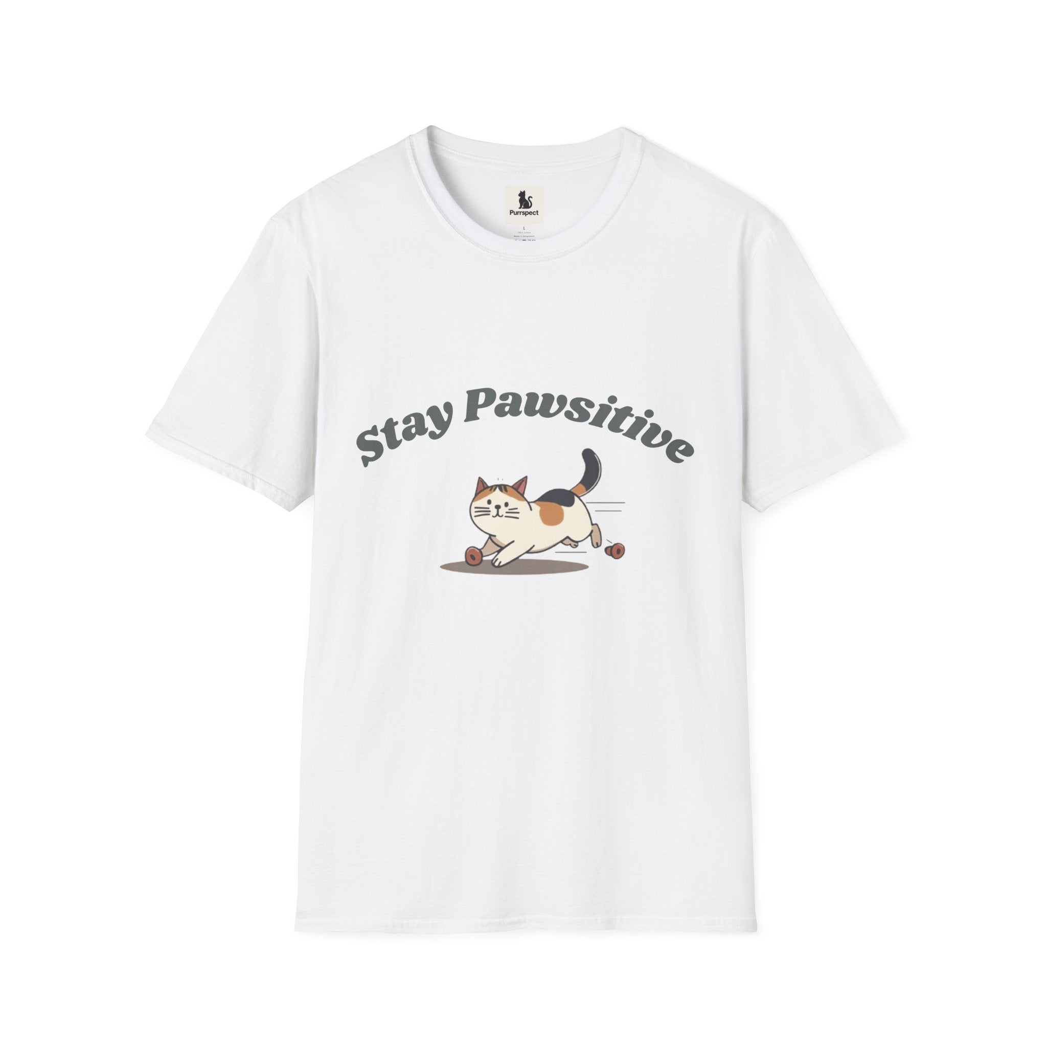 Stay Pawsitive – Cute Cat Unisex Softstyle T-Shirt | Inspirational Cat Lover Tee