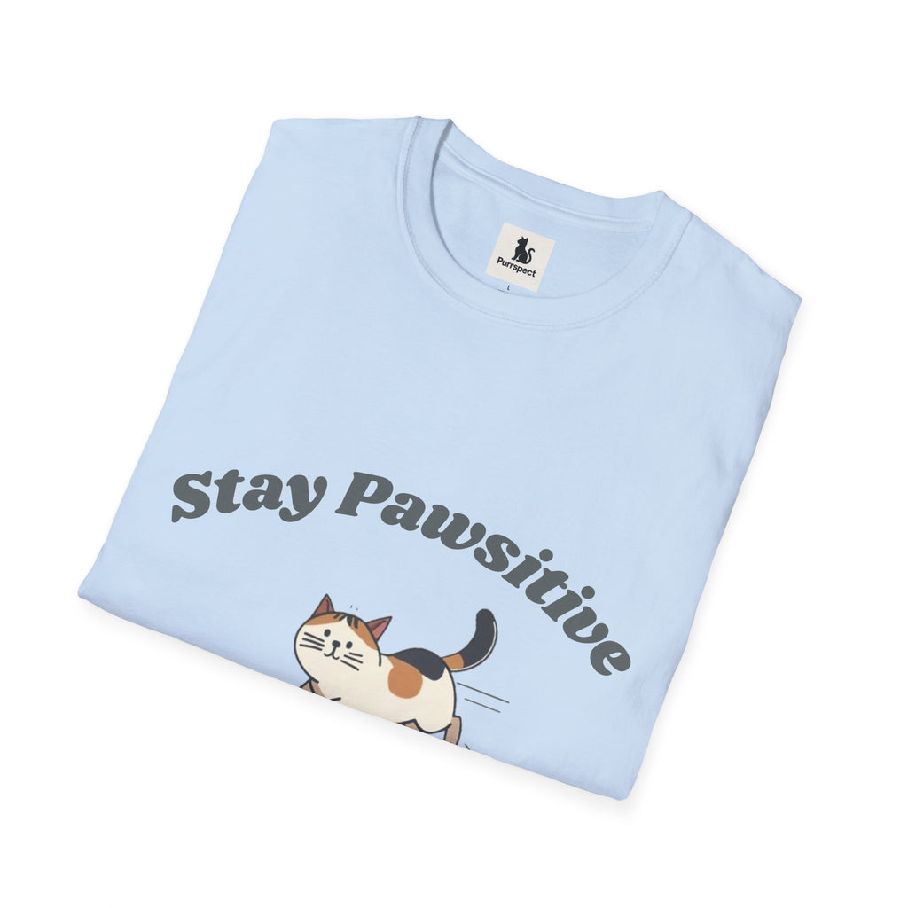 Stay Pawsitive – Cute Cat Unisex Softstyle T-Shirt | Inspirational Cat Lover Tee