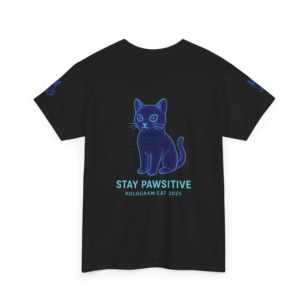 Stay Pawsitive – Hologram Cat 2025 | Unisex Heavy Cotton T-Shirt