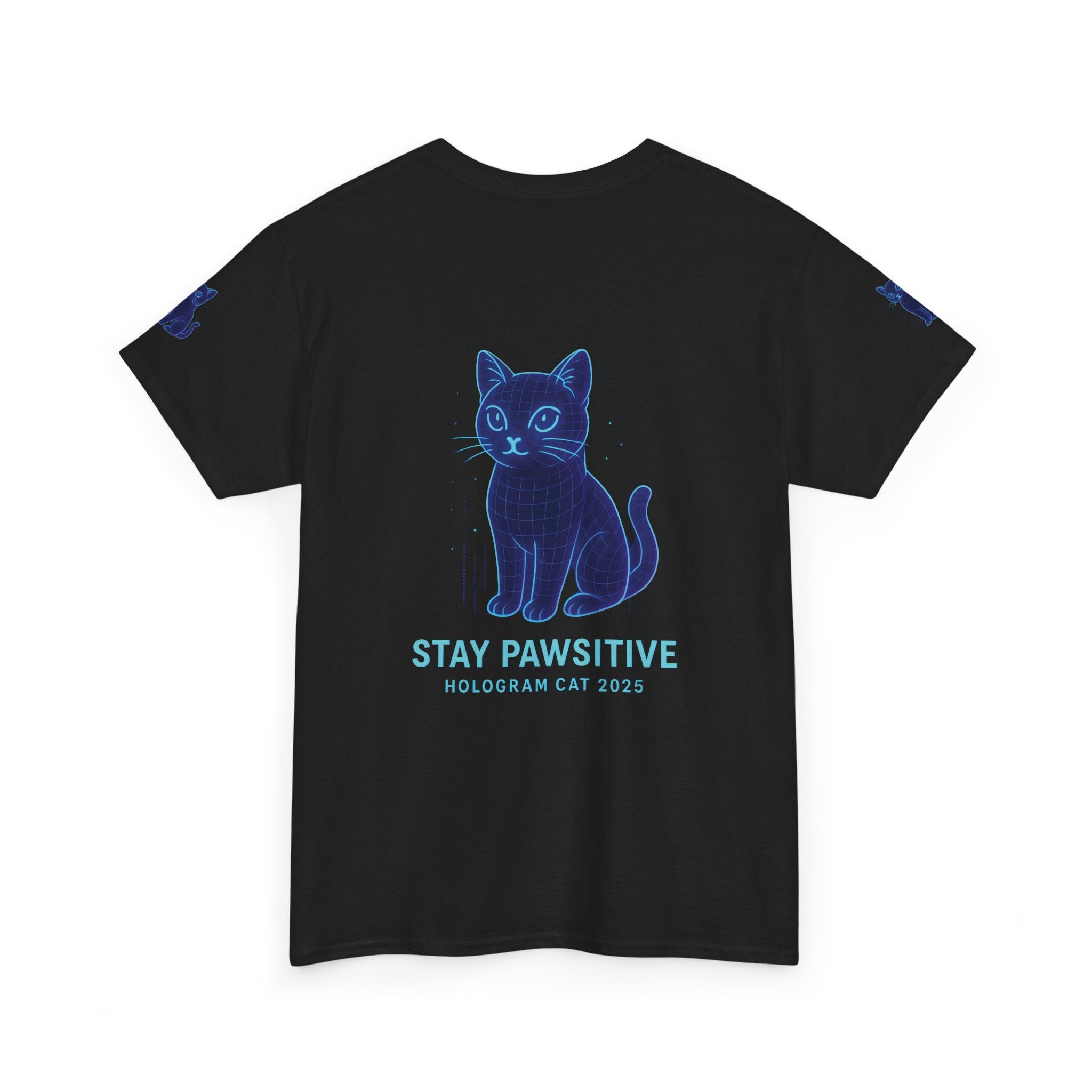 Stay Pawsitive – Hologram Cat 2025 | Unisex Heavy Cotton T-Shirt