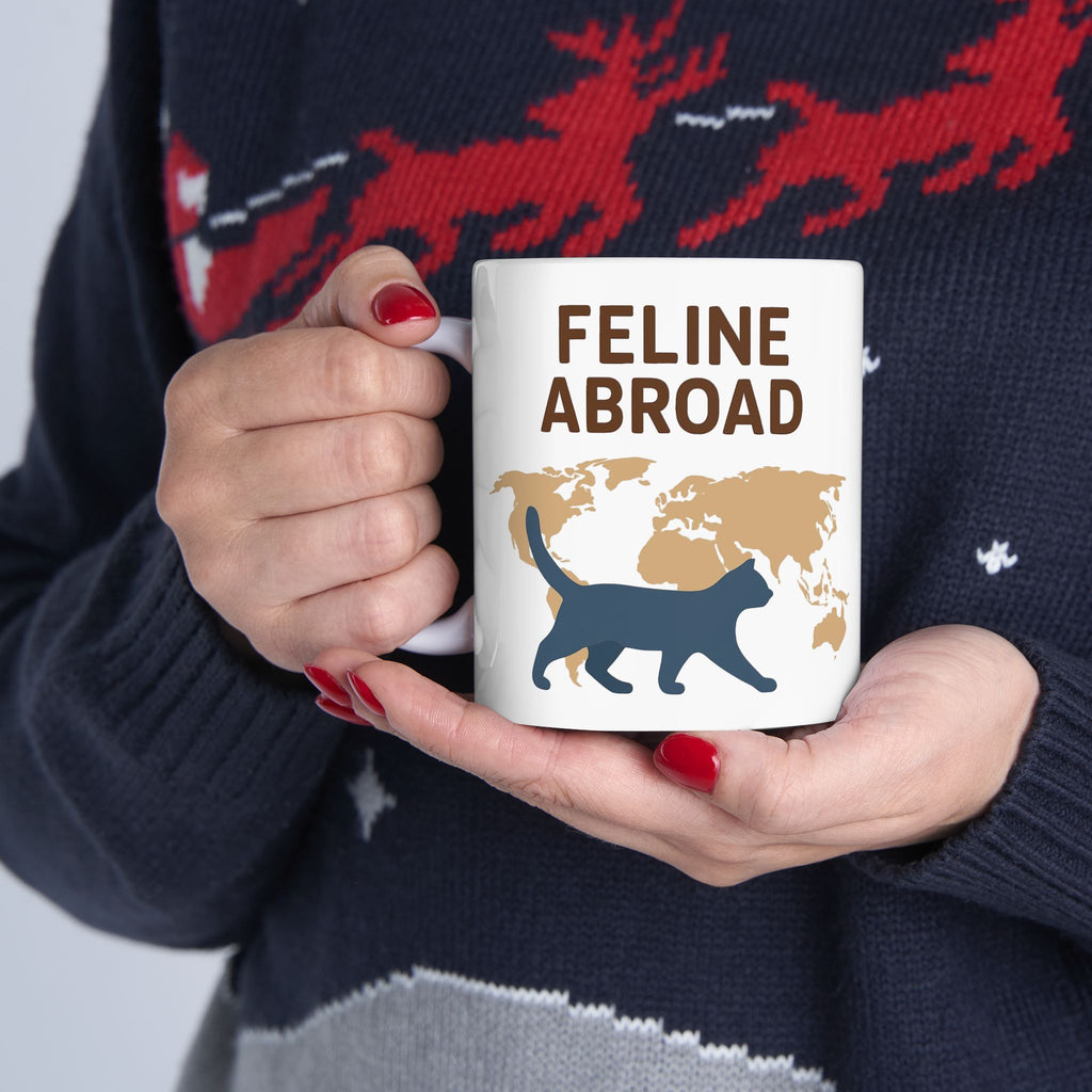 Feline Abroad Cat Mug – Travel-Inspired Coffee Cup for Cat Lovers